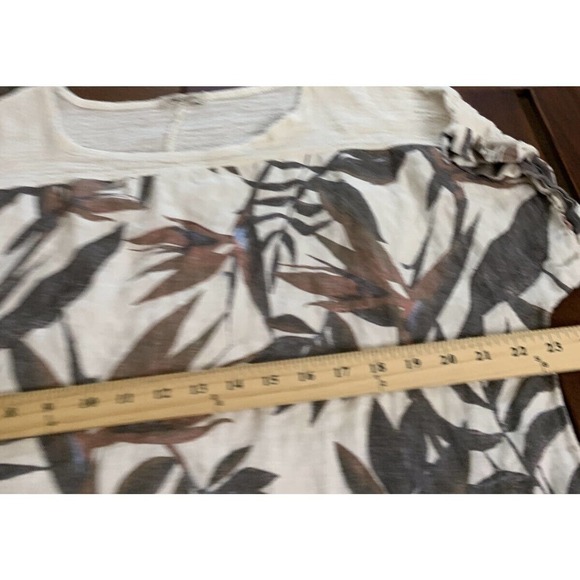 Lungo L'Arno Italy Made 1X Floral Rolled Sleeves Floral Blouse 100% Linen - Picture 8 of 9